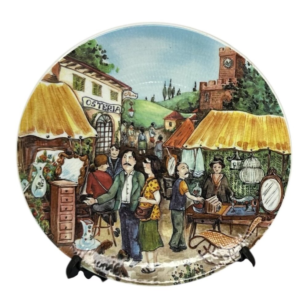 Vintage 8" Market Scene #3 Plate Made in Italy